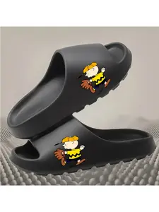 Peanuts Charlie Brown Baseball Cartoon Printed Slides for Men Women, Non-Slip Soft Sole Open Toe Casual Beach Shower Slippers, Footwear