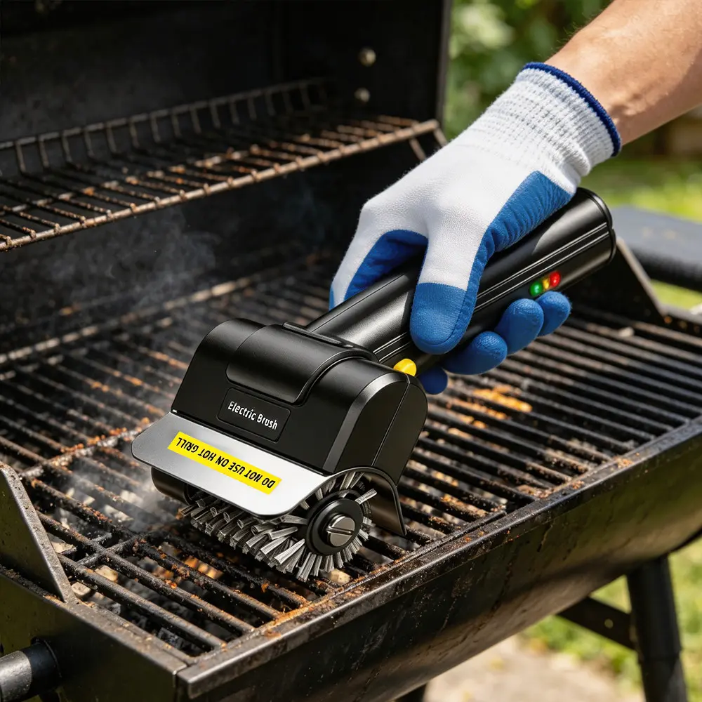 Rechargeable BBQ Tool, Handheld Electric Grill Brush, Safe Steel Wire Cleaning Tool for Outdoor Grills, Includes Gloves, BBQ Cleaning Gift for Men, Fathers & Friends, Grilling Accessories, Barbecue Accessories