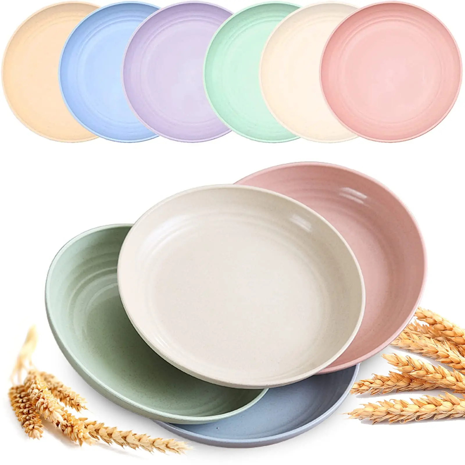 6 PACK Unbreakable Dinner Plates, 6.9 Inch Wheat Straw Plates, Reusable Deep Plastic Plates, Lightweight Salad Plates for Camping/Kitchen, Dishwasher & Microwave Safe, Kids-toddler & Adult
