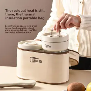 Portable Insulated Food Lunch Container Set, 1 Set Including 3 Counts Lunch Box & 1 Count Insulated Bag, 3 Separate Stackable Lunch Container for Adult & Kids Travel, Kitchenware, Insulated Lunch Compartment, Personal Lunch Box, Insulated Bento Box