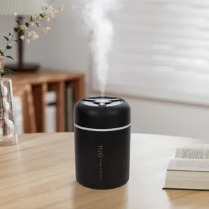 Portable Mini Humidifier, 300ml USB Cool Mist Small Humidifier with Colorful Lights. Perfect for Bedroom, Office, Plants, travel & Car (Black)Gift.