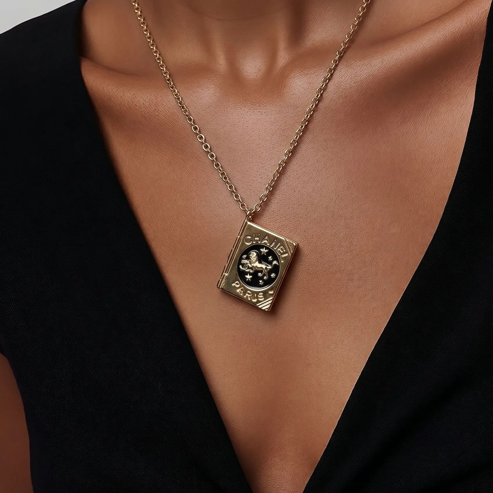 Pre-owned CHANEL Lion Book Rotary Pendant Necklace