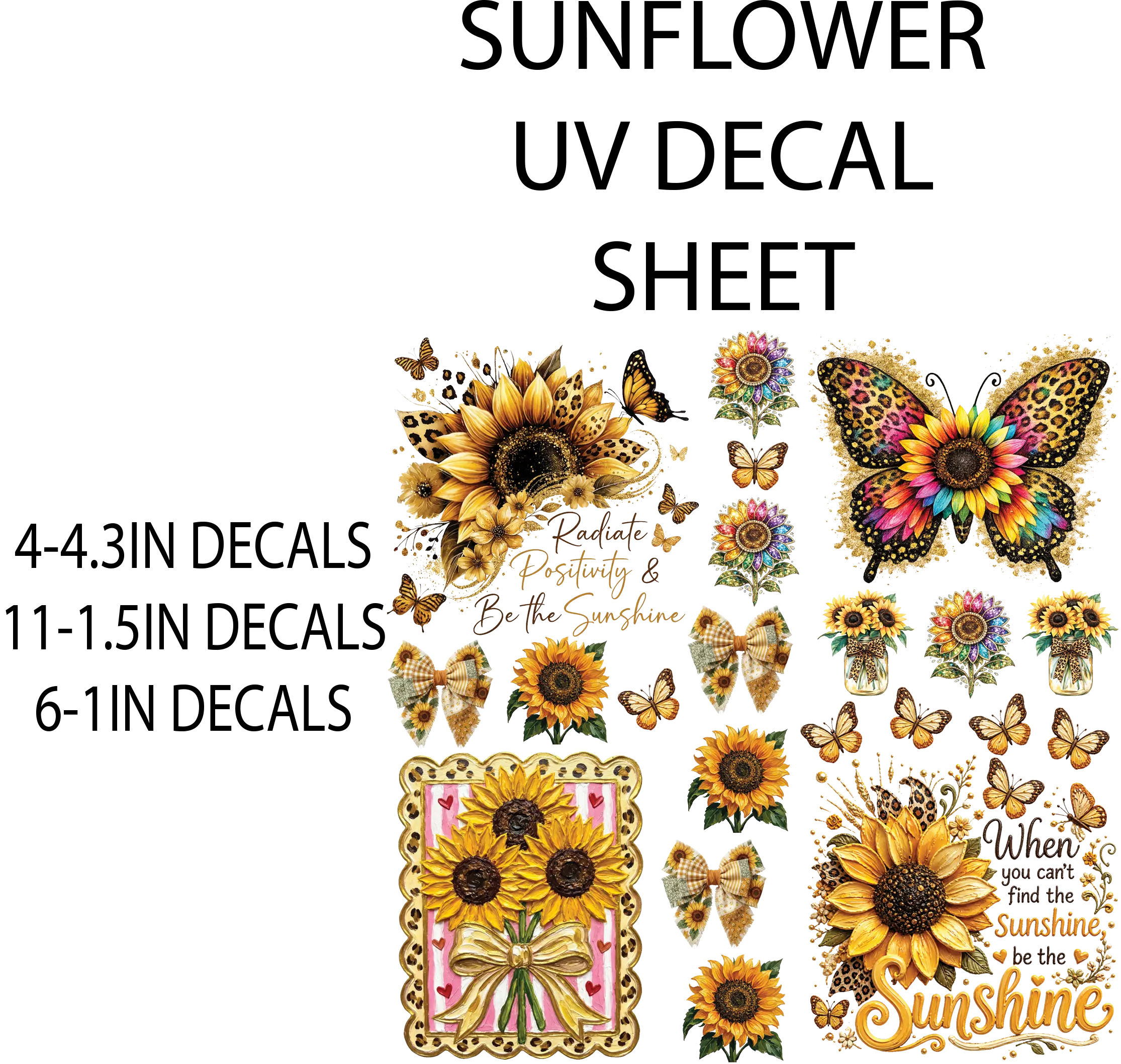 SUNFLOWER UV-DTF Decal Sheet, DIY Scrapbooking & Stamping Sticker for Hard Surfaces