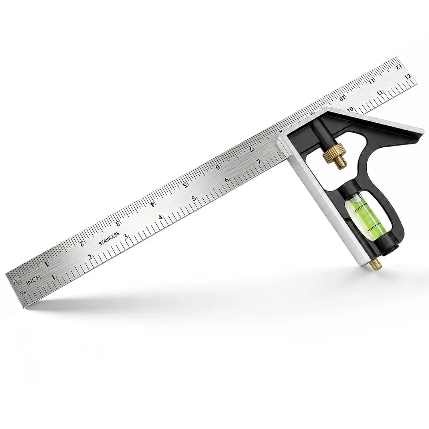 12-Inch Metal Combination Square - Adjustable 90 and 45 Degree Combo Layout Tool with Stainless Steel Ruler, Aluminum Head, Metric and Inch Scale, Bubble Level, Scriber, Feeler Gauges for Carpentry Angle Measuring