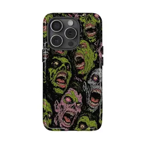 Zombie Horror iPhone Case, Grunge Undead Art Phone Cover, Creepy Green Skull Compatible with iPhone 17 16 15 14 13 12 11