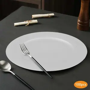 Silver 13" Round Charger Plates 100 Pack Plastic Decorative Plates for Wedding Party Birthday Ramadan Dining Table Decor