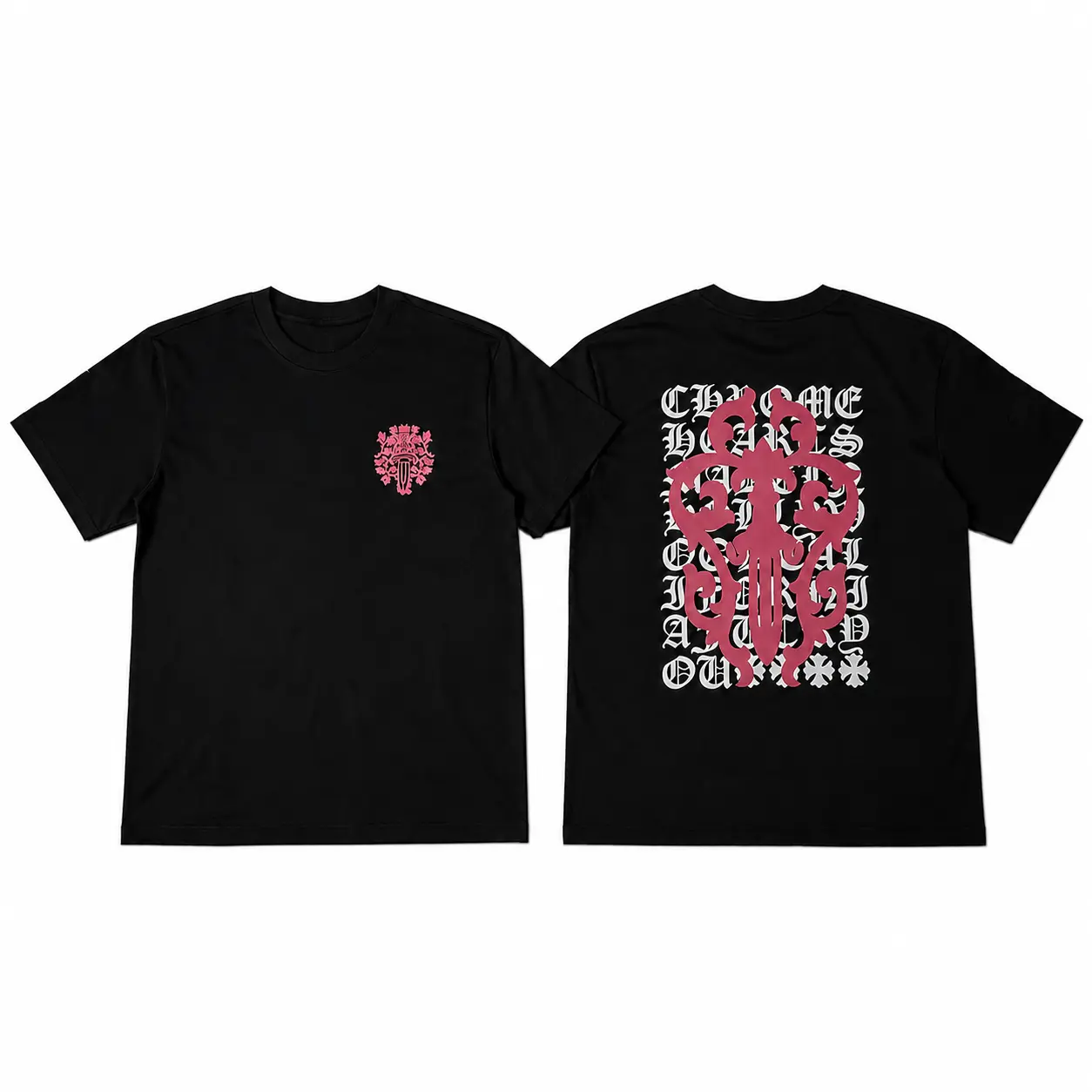 Chrome Hearts Ornamental Gothic Graphic Shirt, Old English Back Print Streetwear Tee