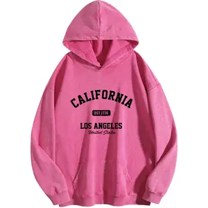 Holafish Casual Women's Acid Wash Oversized Hoodie Retro Print Soft Streetwear Pullover Cozy Fall Hooded Sweatshirt Vintage Effect