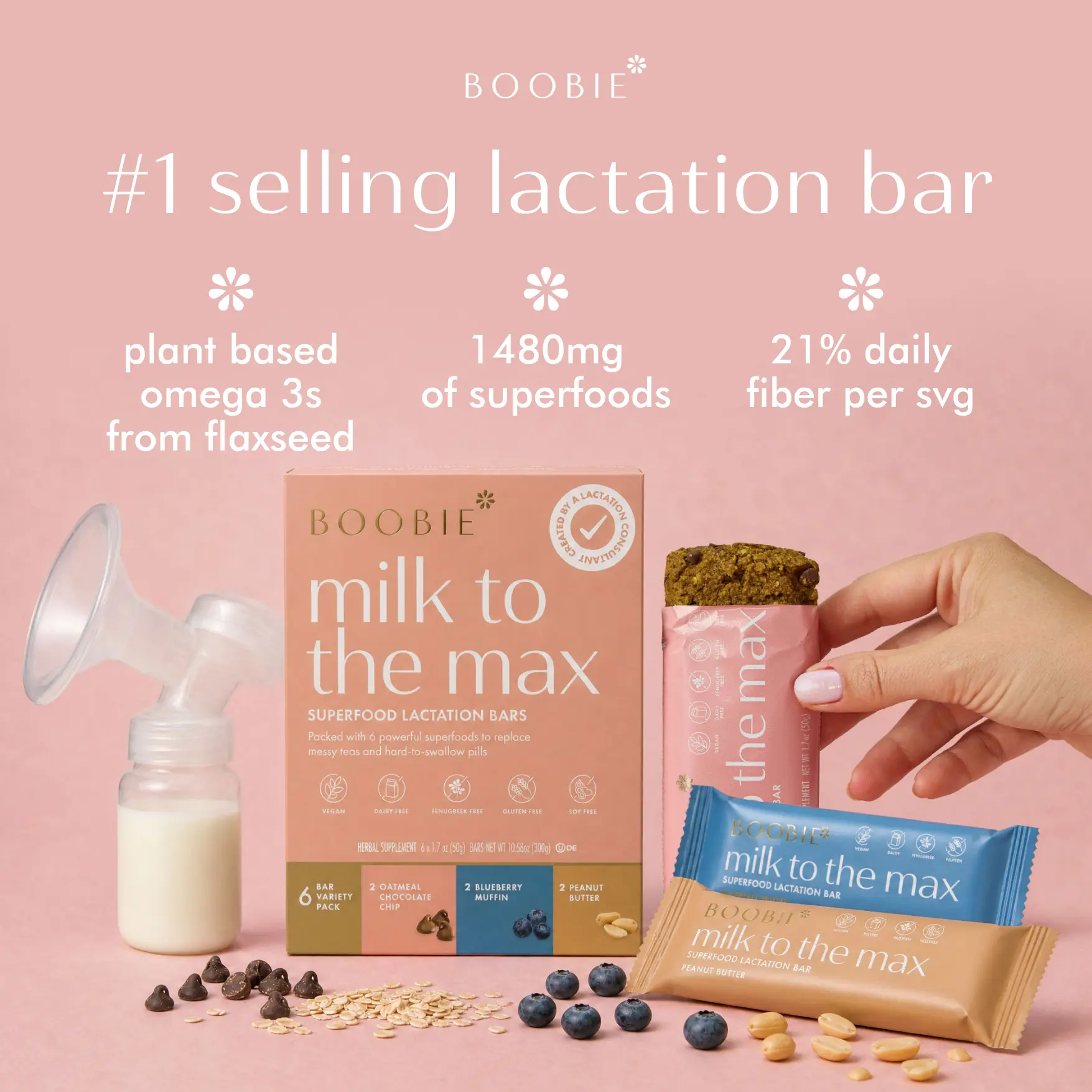 Superfood Lactation Bar Variety Pack - Support Breastfeeding Oversupply - #1 Selling Lactation Snack Bars - Vegan, Fenugreek-Free, Gluten-Free, Dairy-Free