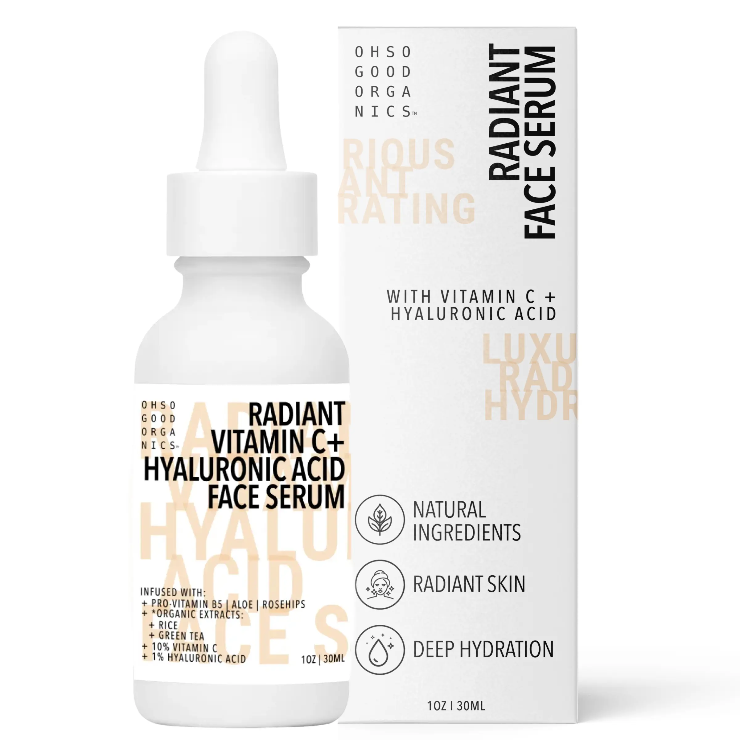 Vitamin C & Hyaluronic Acid Serum w/ Organic Rosehips + Rice Extracts for Skin Repair + Care