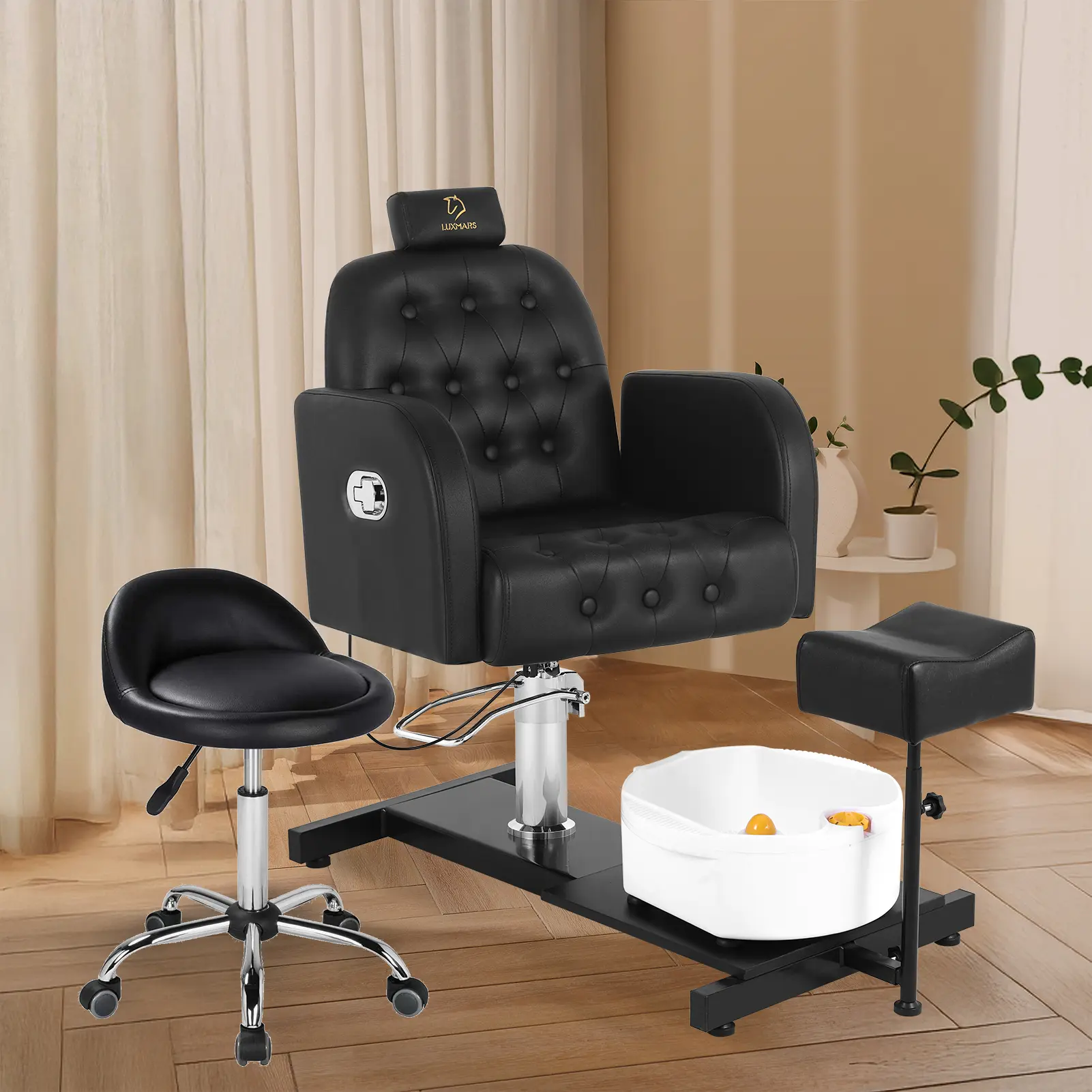 Beauty Salon Equipment Pedicure Spa Chair - 360° Rotation, Height Adjustable Pedicure Unit Station with Massage Footbath for Nail Techs, Vintage, Sturdy, No, Leather