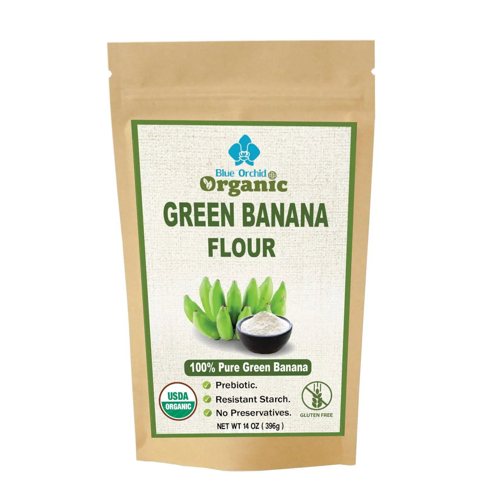 Organic Green Banana Powder - Resistant Starch - Superfood Pre-biotic Smoothie Powder - Flour Substitute for Baking - Gluten-Free - Grain-Free (14 OZ)