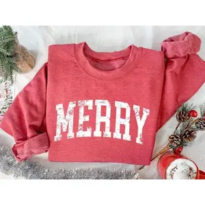 Retro Merry Sweatshirt / T-Shirt, Womens Christmas Shirt, Festive Holiday Sweater, Cute Christmas Gift, Vintage Holiday Top,  Breathable