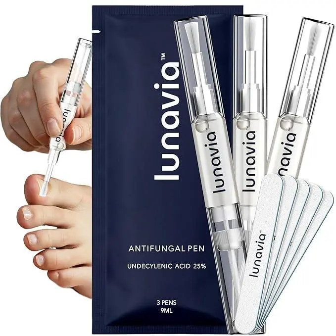 Lunavia Antifungal Nail Pen 3-Pack, 25% Undecylenic Acid Formula with Tea Tree Oil, Clove Bud & Aloe, Twist Pen for Nail Repair & Daily Foot Care