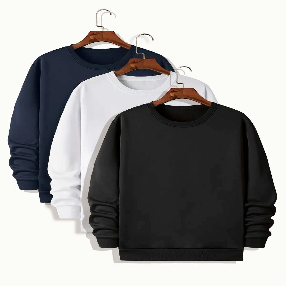 3Pcs Plus Size Men's Solid Crew Neck Sweatshirts For Spring/autumn/winter, Oversized Trendy Long Sleeve Sweatshirt Big & Tall Males, Clothing