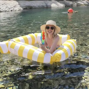 Thick PVC Inflatable Floating Bed, Foldable Swimming Pool Float, Beach Party Lounger, Four-Sided Striped Design, Ideal for Summer Fun