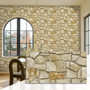 12PCS Large Size Self-Adhesive Wall Panel Faux Brick Commomy PVC Wall Tile Faux Stone Wood Textured Wall Sticker for Fireplace, Kitchen, Living Room																																																																																																							