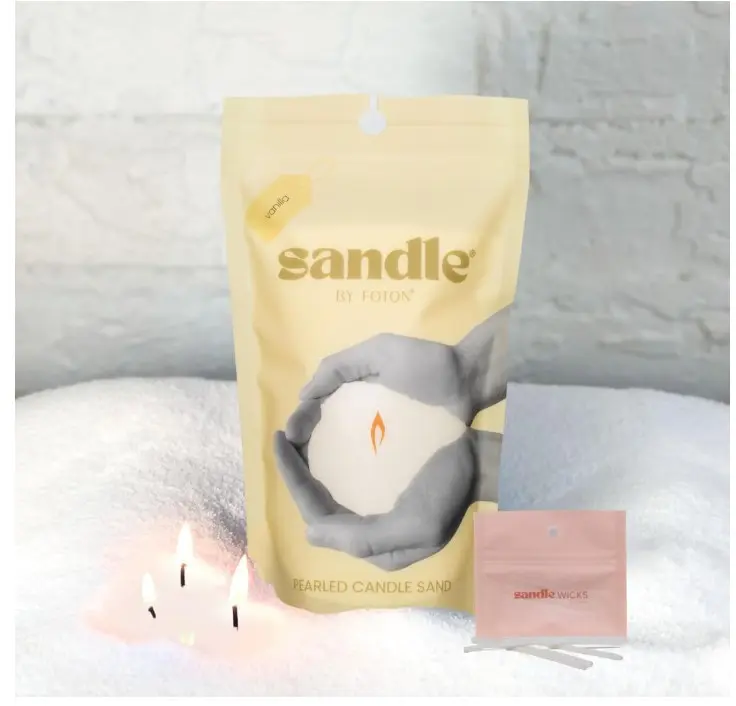 Sandle by Foton Pearled Candle 10 Oz – Vanilla, Non Toxic Luxury Long Lasting Sand Candles up to 60 Hours - Refillable Sand Candle with 15 Wicks