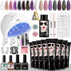 MOROVAN Poly Gel Nail Kit Starter Kit with 48W UV Lamp Gel Extension Nail Art Stickers Charms for Beginners Professional Manicure Supplies