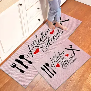 1/2/3PCS Pink Kitchen Rug ,Non Slip Washable Kitchen Mats Durable Easy Clean Floor Mat Set, Knife Fork Heart Farmhouse Kitchen Runner Rugs 16"x24"+20"×32"+20"×47"
