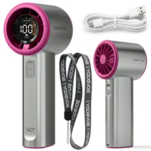 YodevoeThis portable handheld turbine fan features 100 speed settings, a built-in 4000mAh battery, and a runtime of up to 18 hours. This 3-in-1 rechargeable handheld fan utilizes turbine cooling technology and is suitable for outdoor activities.