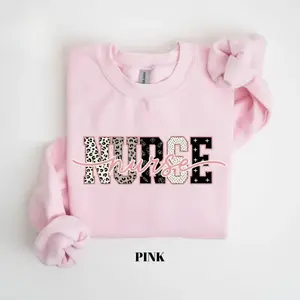 Coquette Nurse Sweatshirt, Pink Leopard Script Sweater, Cute Nurse Sweatshirt, Trendy Healthcare Pullover, Nurse Appreciation Gift