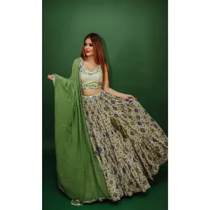Martini Green Sequin Print Lehenga Choli Set