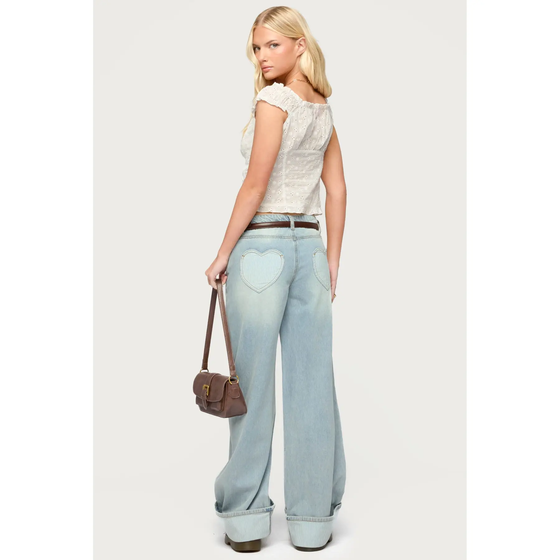 Contrast Heart Low Rise Baggy Jeans