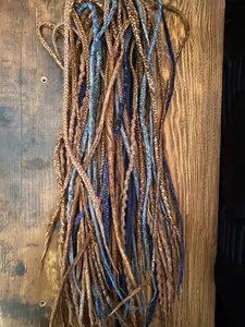 Mixed dreadlock extensions, alpaca, blue, merino wool.
