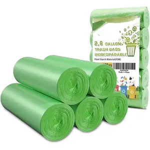 Small Trash Bags, Biodegradable 2.6 Gallon Extra Thick Garbage Bags, Recycling & Degradable Rubbish Bags Wastebasket Liners for Kitchen Bathroom Office  Pet, (5 Rolls / 100 Counts, Green)