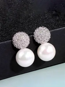 Faux Pearl & Rhinestone Decorated Dangle Earrings, Fashion Jewelry for Party, Daily Clothing Decor, Trendy All-match & Exquisite Jewelry for Birthday Gift, Elegant Minimalist Earrings