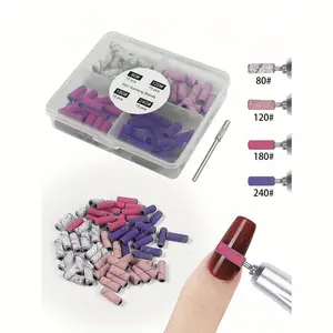 60pcs 4Grits With Mini Mandrel Nail Art 3mm Mini Grinding Sand Ring Bands Set Electric Grinding Machine Nail Grinding Head Nail Manicure Kit Nail Salon Supplies