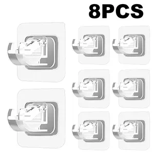 Clear Self Adhesive Curtain Rod Holder, 8 Counts No Drill Curtain Rod Hanging Hook, Curtain Rod Bracket for Home Bathroom Living Room, Interior Decoration Accessories