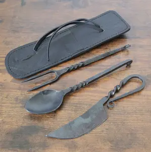 Tattva Tactical Medieval Cutlery Set Feasting Hand Forged Artisan Historic Spoon Set Feast Fork Tableware Utensils