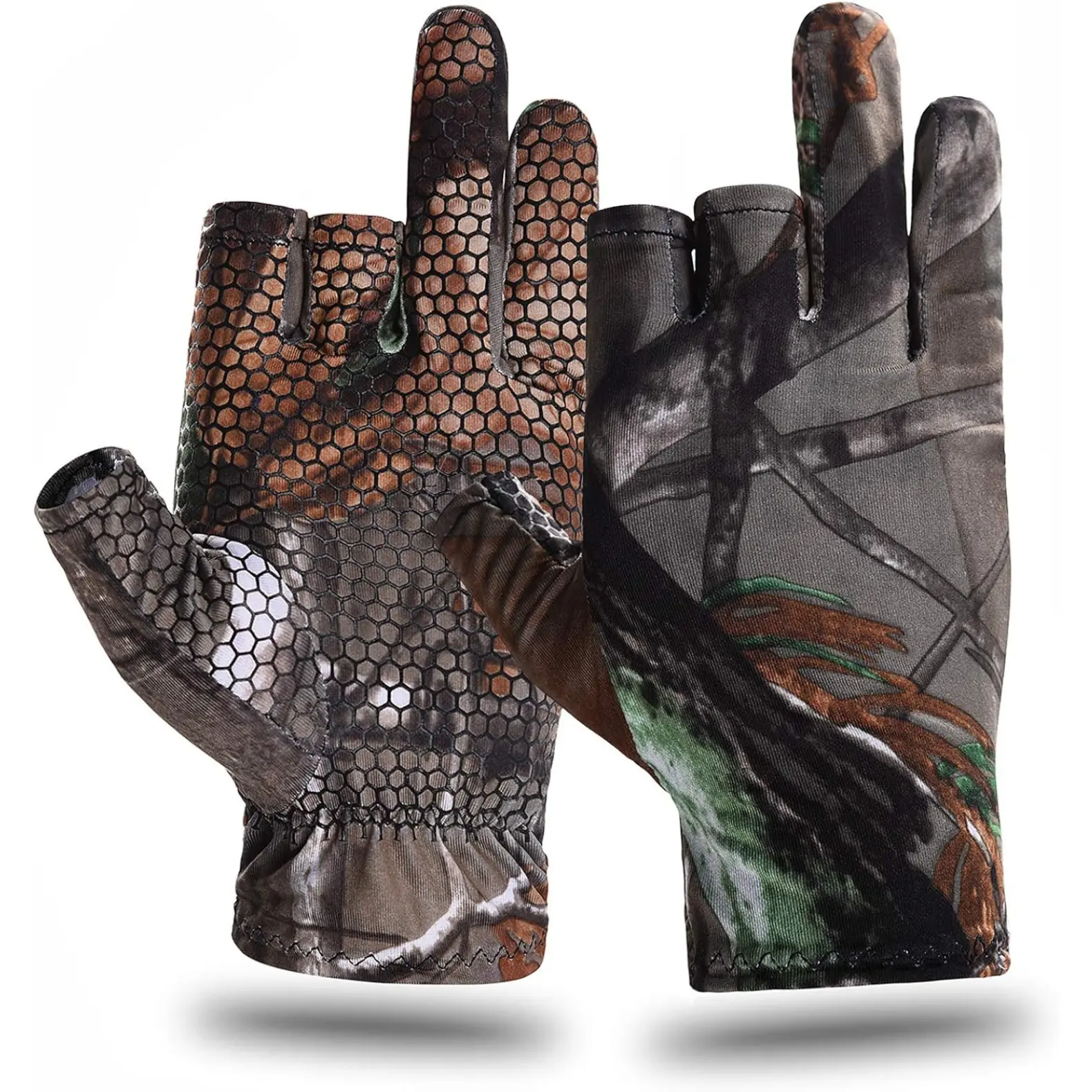 Unisex Ambidextrous Fingerless Camouflage Sports Gloves (Size L) for Adult Outdoor Enthusiasts, Breathable Stretchable Polyester, Textured Anti-Slip Palm, Durable Lightweight, Hand Wash Only, Do Not Bleach, Ideal for Hunting,Fishing