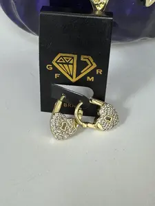 14K Gold Filled Lock Earrings with Diamond Accents for Women