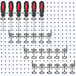4 Pieces Pegboard Screwdriver Holders Peg Board Organizer Accessories Multi Ring Tool Holders Six Tool Organizer Racks for Pegboard, Pliers (Black)