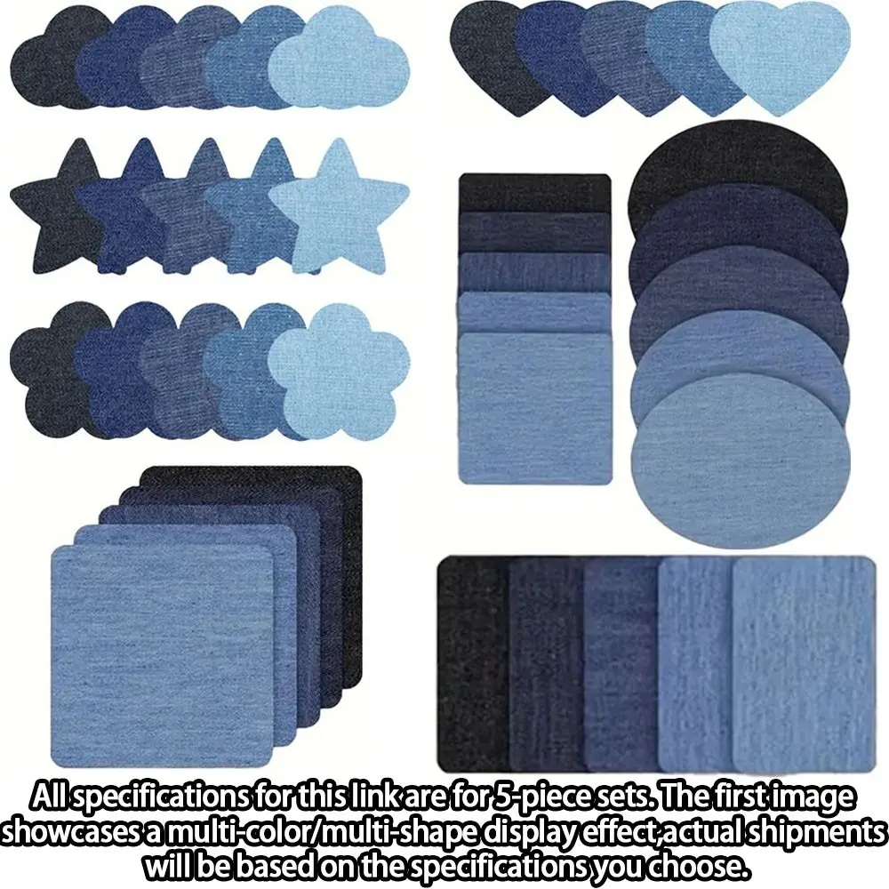 Versatile Colors High-Quality Denim Patch Kit, 5 Colors, Set of 5 Pieces, Iron-On & Self-Adhesive Design, Ideal For Easy Diy Craft, Ideal DIY Clothing Repair, Durable Fabric Application