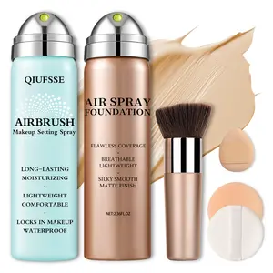 QIUFSSE 2-in-1 Airbrush Foundation & Locking Setting Spray, Oil Control, Moisturizing, Breathable Lightweight Makeup for Flawless, Smooth Coverage
