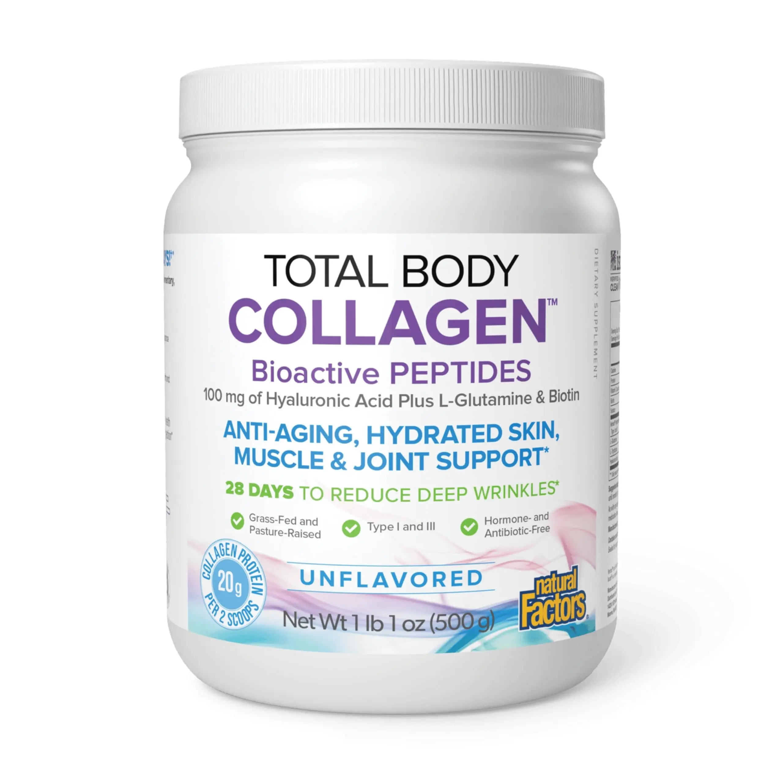 Natural Factors Total Body Collagen Bioactive Peptides Powder - Unflavored, Dairy-Free, Sugar-Free Dietary Collagen Supplement for Adults, Skin, Nail Care, Fitness Support