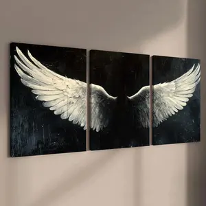 Angel Wings Pattern Room Decor Canvas Painting with Frame, 3 Counts Modern Wall Art Painting Decoration, Canvass Wall Art Decor for Home Living Room Bedroom Office, Home Decor, Valentine's Day 2025 Ornaments