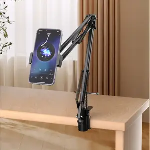Phone Overhead Video Stand Articulating Arm Phone Mount Overhead Table Top Mount Flexible 360° Rotation Cell Phone Clip Holder For Streaming Phone Baking Crafting Cooking And More