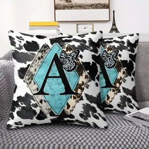 Elegant Digital Print Throw Pillow featuring a striking Blue Marble Diamond with a Bold 'A' and a Beautiful Butterfly Accent. 45cm Square with Inner Cushion, Soft Texture, Durable Zipper Closure, Unique Cowhide Patterns to Enhance Any Space!