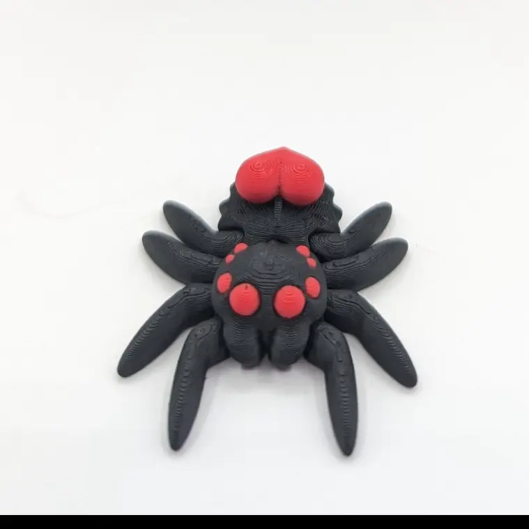 Valentine's Articulating Spider Fidget Toy - 3D Printed Stress Relief, Unique Romantic Gift, Black with Red Accents