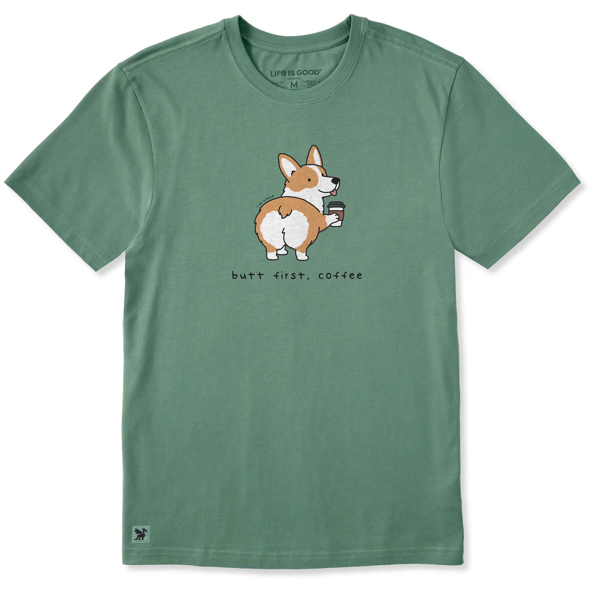 Men's Butt First, Coffee Corgi Short Sleeve Crusher Tee