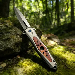 Portable EDC Men's Pocket Folding Knife - High-Quality Stainless Steel Blade, Non-Slip Wooden Handle Utility Tool for Adults Whittling, Bushcrafting, Camping - Ideal Gift for Dads (Fighting, Peeling Capabilities)