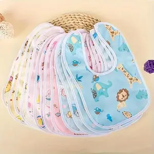 Random Assortment (Pack of 10) — Pink/Yellow/Blue Crystal Velvet U-Shaped Drool Bibs — Soft Feeding Bibs & Burp Cloths