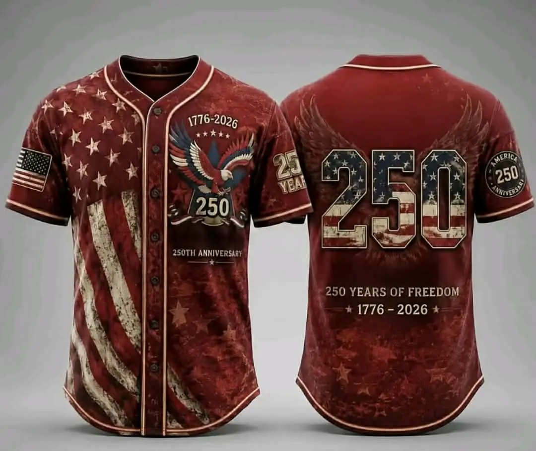 New 1776-2026 America 250 Years Of Freedom Anniversary Collectible Baseball Jersey, Sports Memorabilia HG