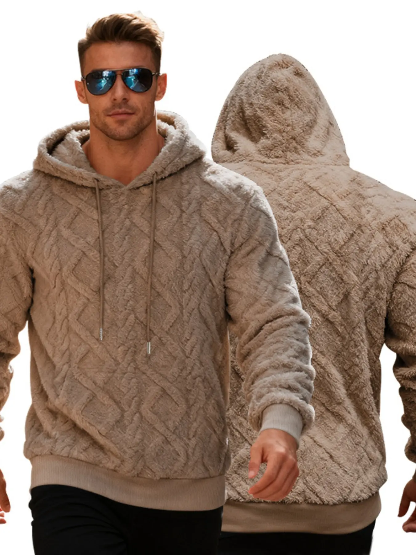 Men's Thick Fleece Hoodie, Heavyweight Fleece Hoodie, Winter Warm Pullover, Street Style Polar Fleece Sweatshirt, Loose Fit Casual Soft Fashion Comfort, Hooded Sweatshirts