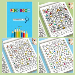 32 Page Hand-Drawn Cartoon Coloring Book, Fun Find Match & Color Puzzle Book for Kids, Focus Training Parent-Child Interaction Toy Book 3-6 Years, Coloring Gift Book